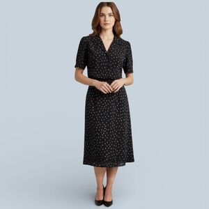 Elisabeth for Liz Claiborne Navy Ditzy Print Blouse Midi Skirt Sz 14